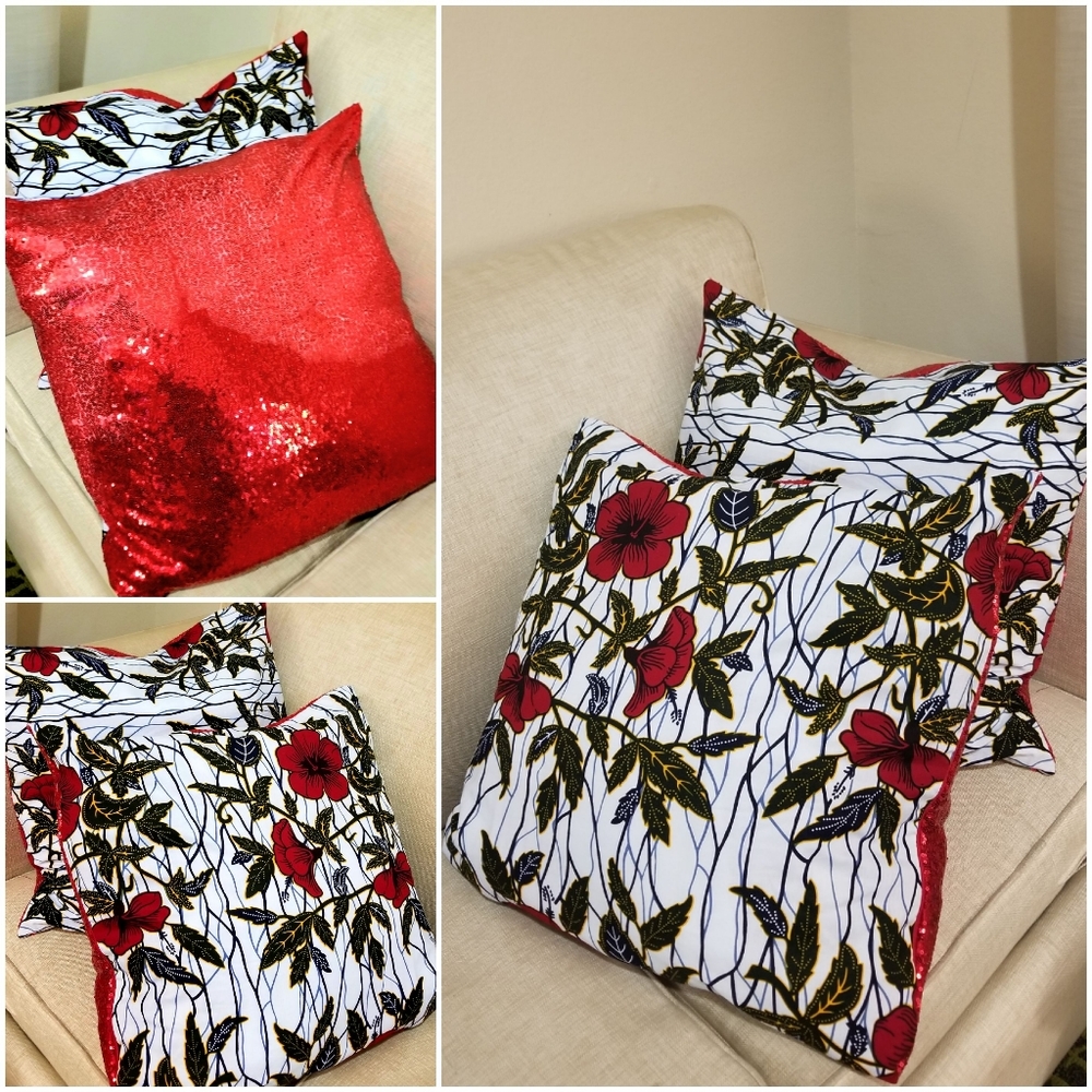 Floral Ankara - Sequined Pillow Covers